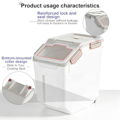 Saim 4 Pack 25lb Food Storage Bins - Grey Grain, Rice & Flour Containers