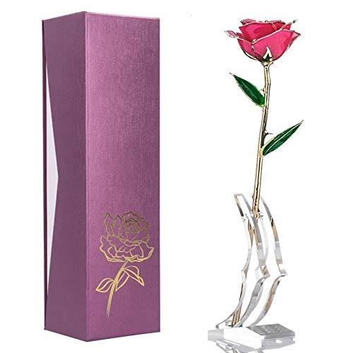 Pink Blooming Rose Gift - 24K Gold Dipped Real Rose for Mother’s Day, Valentine's, Christmas & Birthdays
