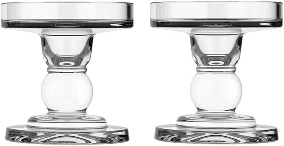 Skiennix Crystal Glass Candle Holders - Elegant Clear Pillar Taper Design for Weddings & Events | Small Size