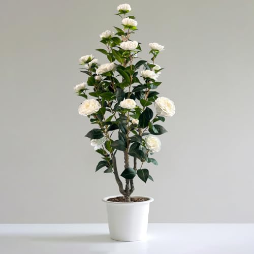 Artificial Camellia Tree 3.4FT - Faux Plant Indoor Outdoor Decor 2 Pack - White