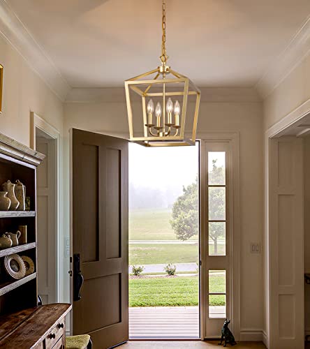 Gold Lantern Pendant Light Fixture with 4 Lights for Kitchen Island Dining Room Hallway