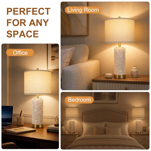 25.5-Inch Boho Ceramic Table Lamps Set of 2 with Dimmable Bulbs & USB Ports