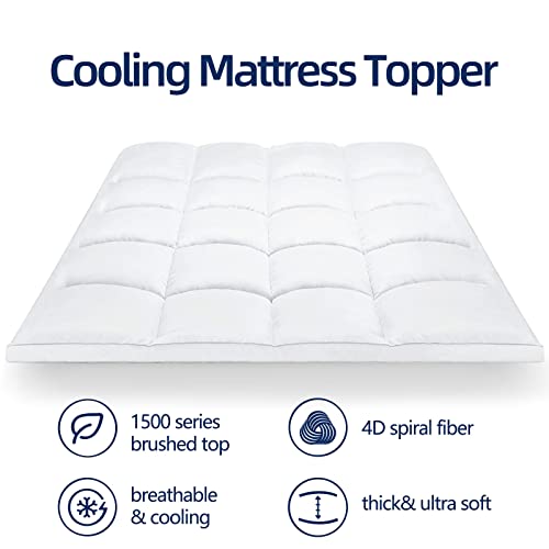 King Mattress Topper - Snow White Thick Overfilled Bed Pad for Back Pain