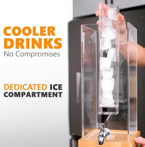 Acrylic Drink Dispenser 1.25 Gal with Stand & Ice Core - Leakproof Beverage Server