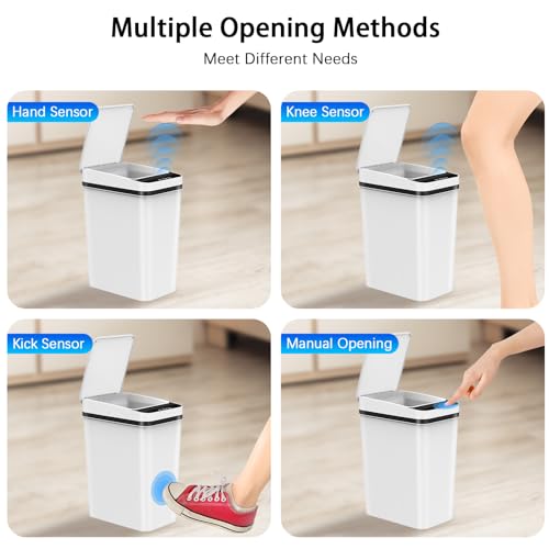 Automatic Small Bathroom Trash Can with Lid 2.5 Gallon - Black/White/Grey 3 Pack