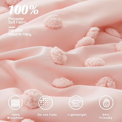 Pink Twin Comforter Set for Girls - Pom Tufted Bed in a Bag, 5 Pieces, Dot Pink Variation