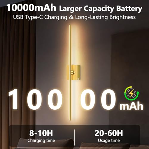 Eneru Wireless LED Wall Sconces Set of 2 - Gold Rechargeable Battery Operated