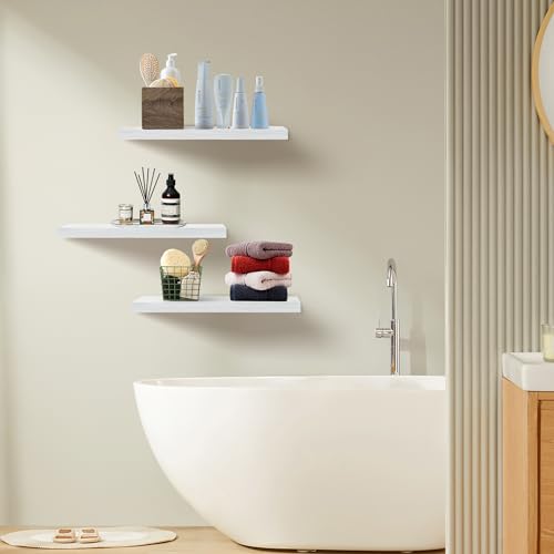 White Floating Shelves Set of 3 - 24 Inch Wall Storage & Display Shelves