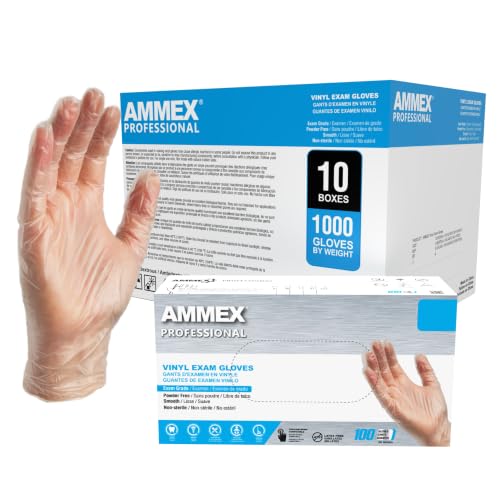 AMMEX Disposable Vinyl Gloves 4 Mil Clear Medium 1000pcs Exam & Food Safe