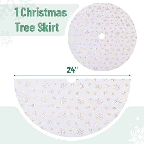 Mr. Pen- Christmas Tree Skirt 24 inches, White Faux Fur Christmas Tree Skirts with Gold Snowflakes, White Tree Skirt, Christmas Skirt Tree, White Christmas Tree Skirt White, Xmas Tree Skirt