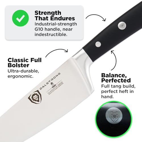 Dalstrong Gladiator Elite 8-Inch Chef Knife - Forged German Steel, Black Handle