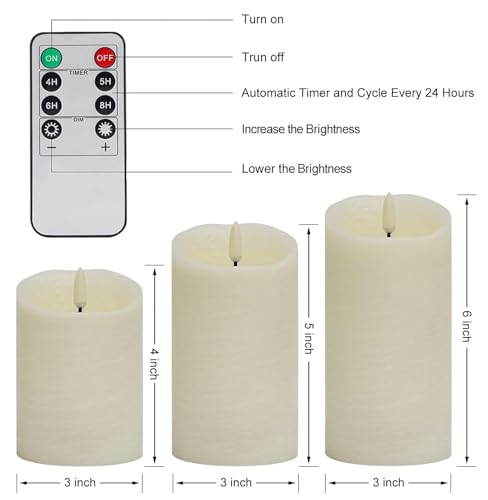 AngelLoong Ivory Flameless Candles with Remote, Flickering Battery Pillar Set