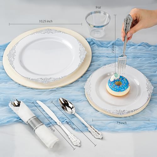 Silver Plastic Dinnerware Set for 50 Guests - Elegant Disposable Plates & Cutlery