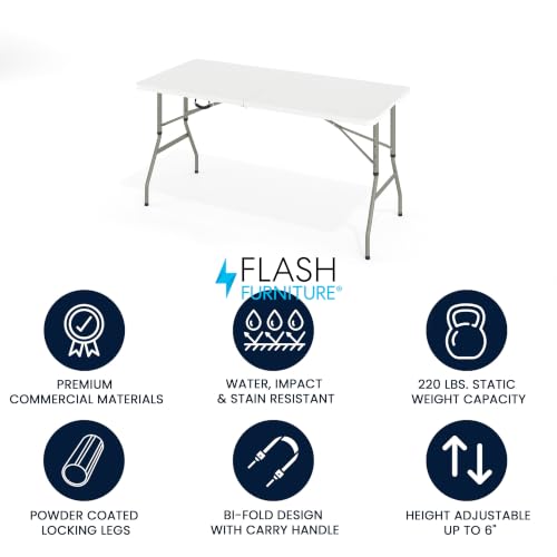 5 ft Plastic Folding Table - White Indoor/Outdoor Event Table, No Assembly