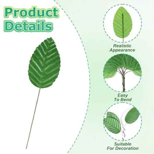 TIESOME 200 PCS Green Leaves for Crafts, Lifelike Artificial Leaves Faux Wired Single Leaf Fake Rose Wire Crafts Leaf for Corsage Bouquet Wreaths Garlands Party Wedding Christmas Decorations