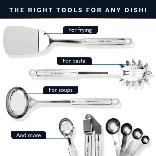 Silver Home Hero 54-Piece Stainless Steel Kitchen Utensil Set with Heat-Resistant Silicone