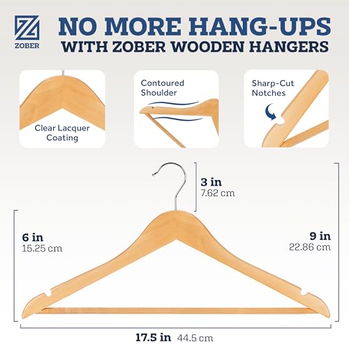 Heavy Duty Wooden Hangers 20 Pack with Non-Slip Surface & Contoured Shoulders - Natural