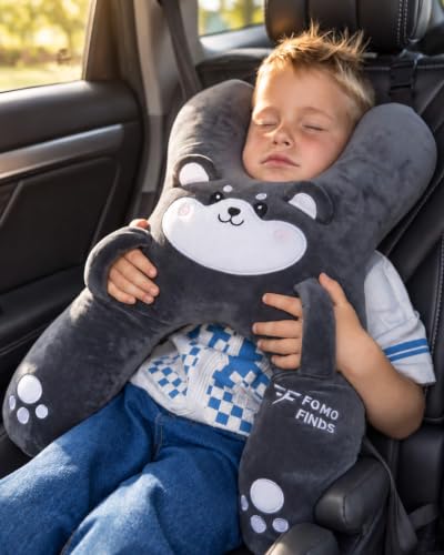 Kids Car Sleeping Pillow Roxy the Dog H-Shaped Neck & Back Support Grey