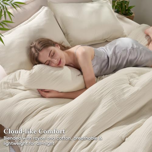 King Size Linen Cooling Muslin Comforter Set - Ultra-Soft Breathable Bedding