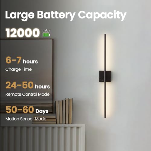 LightFuze Black Battery Operated Wireless Wall Sconce Set of 2 with Motion Sensor and Remote