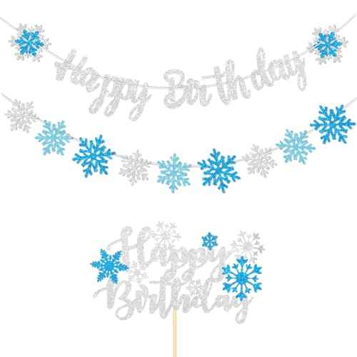 Snowflake Banner Frozen Birthday Banner Winter Holiday Decorations Party Blue Snow Flake Glitter Letter No DIY Silver Color Winter Birthday Garland Frozen Themed Christmas Holiday Party Decor Backdrop
