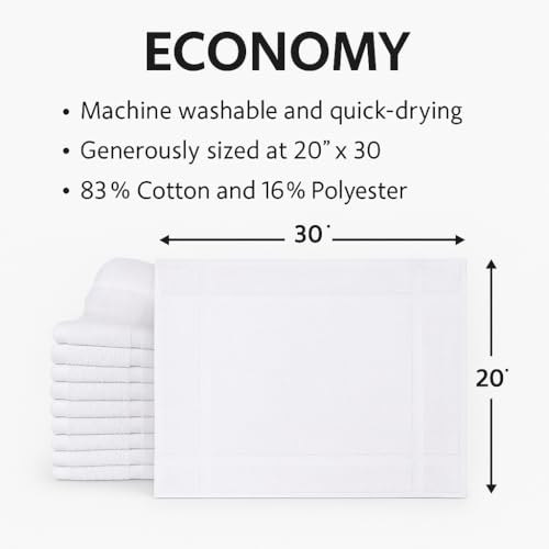 Gold Textiles 12 Pack White Cotton Blend Bath Mats 20x30 Inches - Hotel Quality