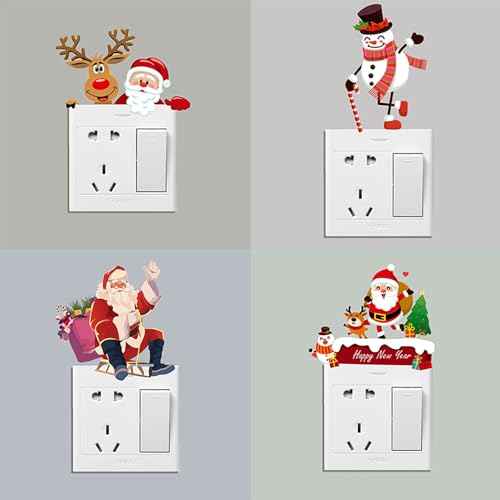 8Pcs Christmas Switch Stickers Funny Santa Claus Snowman Removable Wall Stickers Light Switch Xmas Bedroom Wall Decals for Christmas Decorations Home Room Decor
