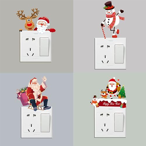 8Pcs Christmas Switch Stickers Funny Santa Claus Snowman Removable Wall Stickers Light Switch Xmas Bedroom Wall Decals for Christmas Decorations Home Room Decor