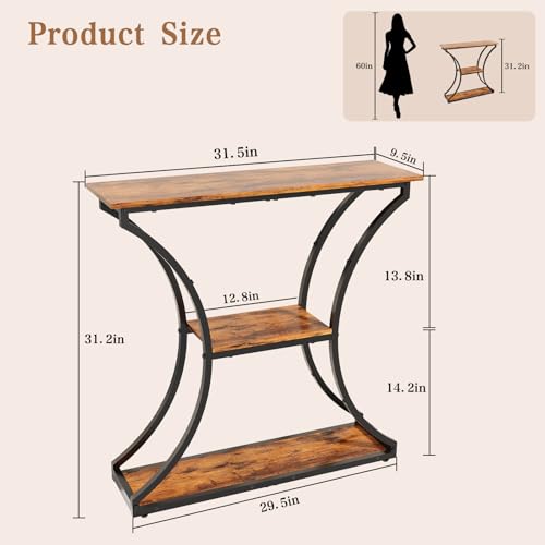 Industrial Console Table with Storage Shelves for Entryway and Living Room - Rustic Brown, 29.5" Height