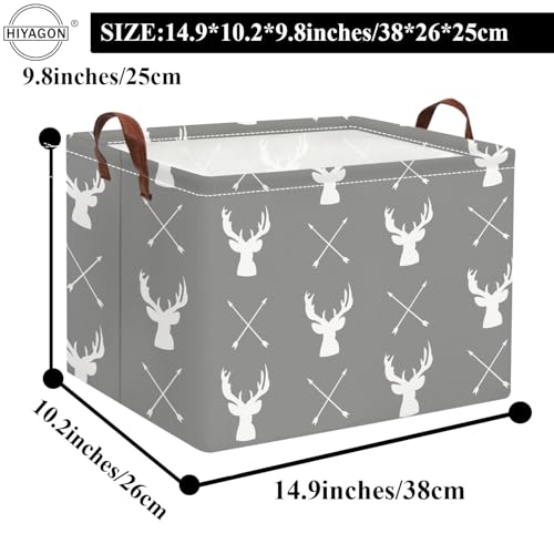 HIYAGON Baby Basket Cute Toy Bin for Boys and Girls Kids Storage Bin Organizer Box Gift Basket Empty Rectangular Deer Room Decor for Home(Grey deers)