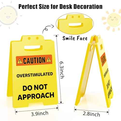 MBL Funny Overstimulated Office Sign - Bosses Day Women Mini Fun Humor Gag Caution Desk Sign Cubicle Decor White Elephant Stocking Stuffers Christmas Xmas Holiday Gift for Men Coworker Team Teammate