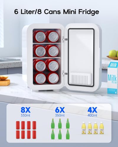 BEICHEN Mini Fridge 6L White Portable Cooler & Warmer for Bedroom Car Office