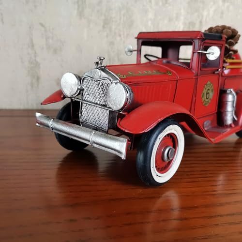 Vintage Fire Truck Model - Metal Collectible Toy 11.3 Inches Long