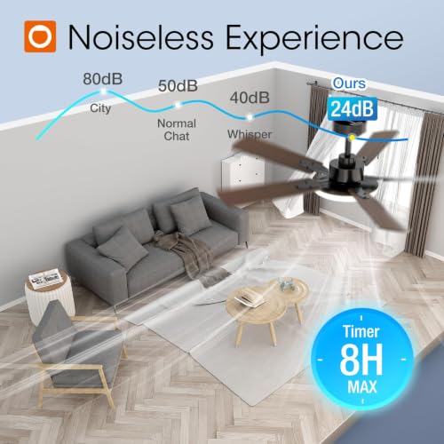 Black 52 Inch Ceiling Fan with Lights Remote Wall Switch - Modern Indoor & Outdoor