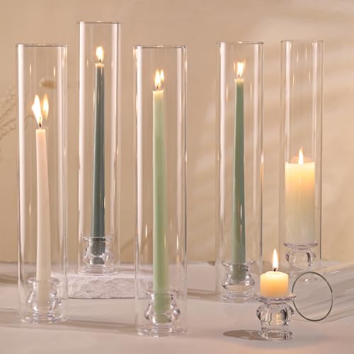 Volens 14-Inch Hurricane Glass Candle Holders Set of 6 with 2.5-Inch Diameter, Windproof & Elegant Home Decor