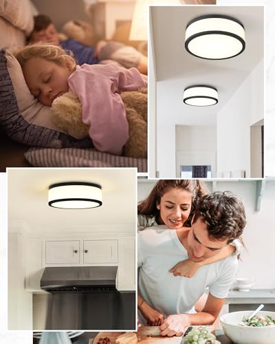 LMS Black 15 Inch Dimmable LED Flush Mount Ceiling Light for Kitchen & Hallway