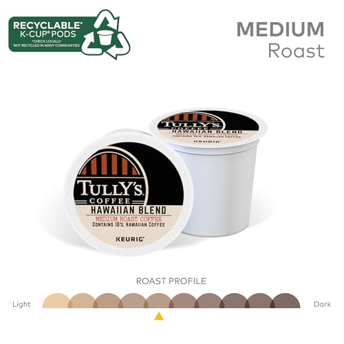 Tully's Coffee Hawaiian Blend Keurig K-Cup Pods 60 Count (6 Packs of 10) Medium Roast