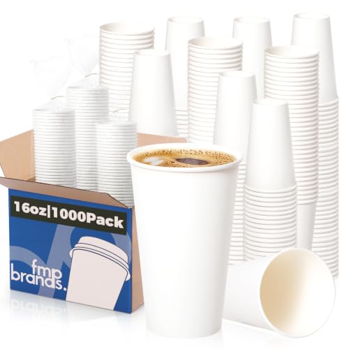 16 oz Disposable White Coffee Cups Bulk Pack - Fit Meal Prep 1000 Count, Hot & Cold Beverage Cups for Party Office Home