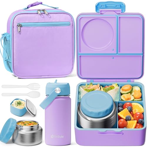 Kids Bento Lunch Box Set with Thermo & Water Bottle - Leakproof & Insulated