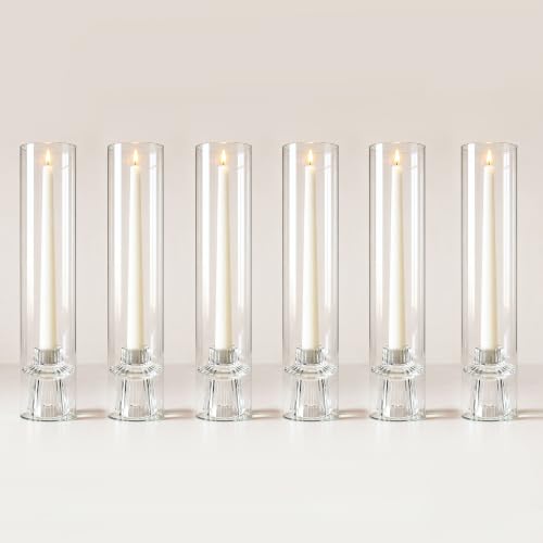 6 Pack Glass Hurricane Candle Holders 12" Open Ended Candlestick Tubes