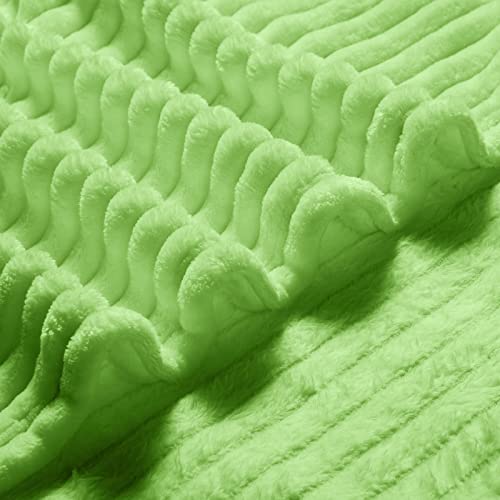 Bnuitland Light Green Flannel Throw Blanket, 300GSM Super Soft Fleece Stripe Pattern Sofa Blanket for Babys and Kids, Lightweight Cozy Bed Throw for Home Decor All Season