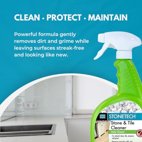 StoneTech Stone & Tile Cleaner Spray – Natural, pH Neutral Daily Cleaner for Granite, Marble, Ceramic & Porcelain – 2-Pack, 24oz + Microfiber Cloths
