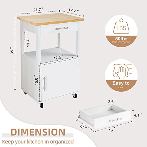 Shintenchi White Kitchen Island Cart with Storage & Wheels - 22 Inch