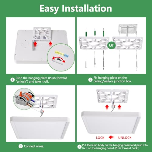 FY WISDOM FLY LIGHTING 20 Inch LED Flush Mount Ceiling Light 45W 4500LM 3CCT White 2-Pack