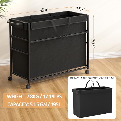 Large Capacity Office & Hotel Trash Cart 51.5 Gal Lockable Waste Bin