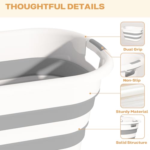 43L Collapsible Laundry Basket Grey 2 Pack - Space-Saving Plastic Hamper