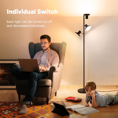 SIBRILLE Black 36W LED Tree Floor Lamp with Remote & Touch Control, Dimmable Modern Standing Light for Living Room & Bedroom