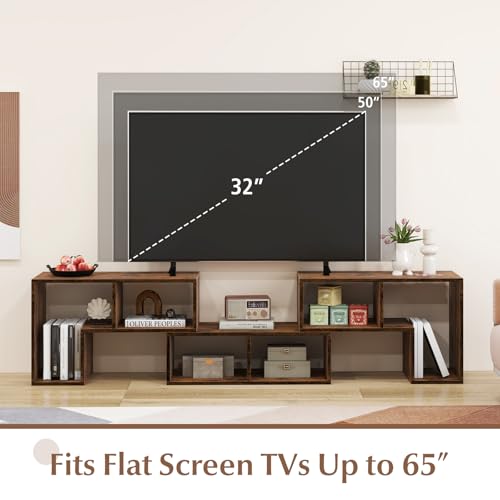 GIANTEX Free-Combination TV Stand for 50-65 Inch TVs - Brown, Modular 3-Piece Media Console with Storage Cubes
