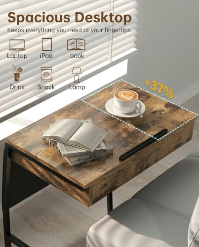 Hadulcet 28.5-Inch Tiltable TV Tray Table with Hidden Storage & Charging Station