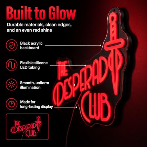 LED Neon Sign - Desperado Club Design with Dagger Motif - 16.5x12 Inches - Culd Variation
